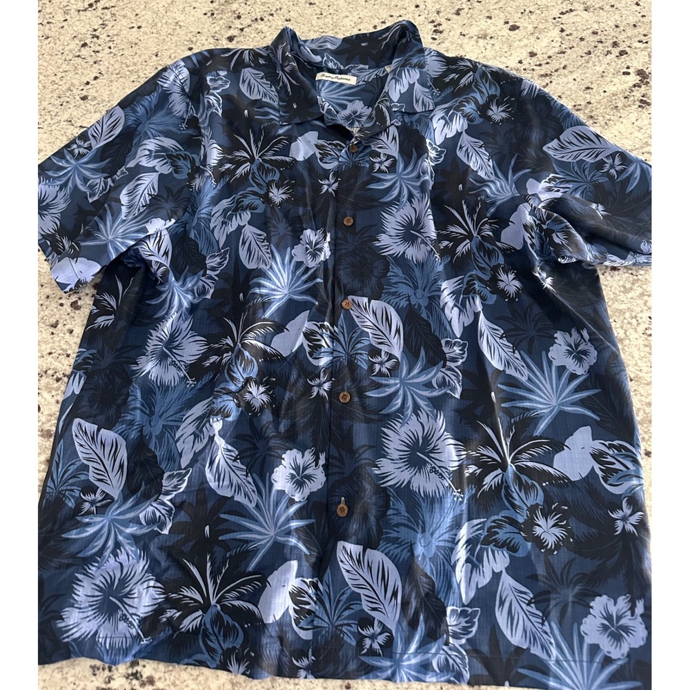 Tommy Bahama Blue Floral Tropical Hibiscus Camp Shirt XXL